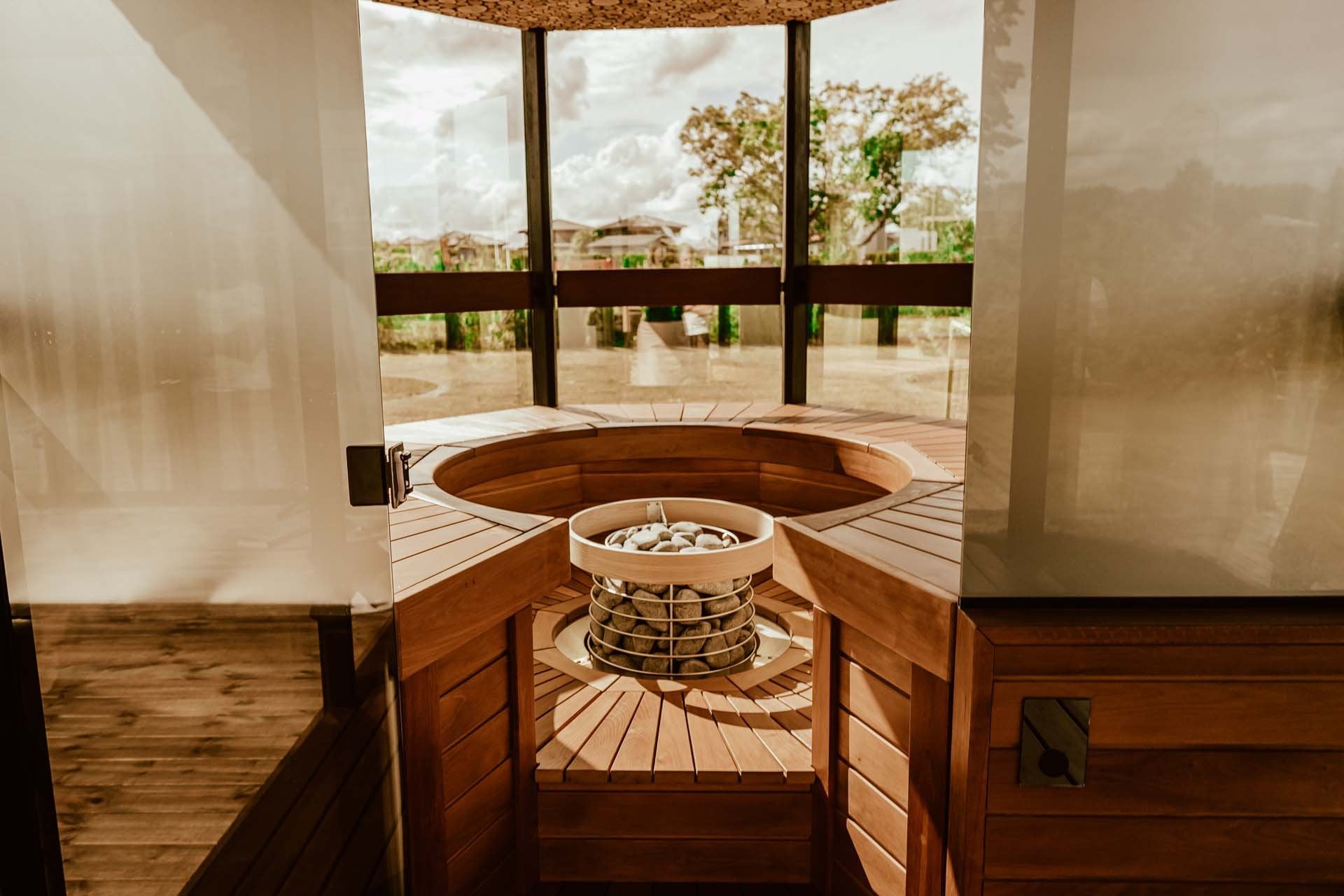 Haljas Hele DOUBLE - Luxury Glass 7 Person Outdoor Sauna w/ Changing Room - The Sauna Store