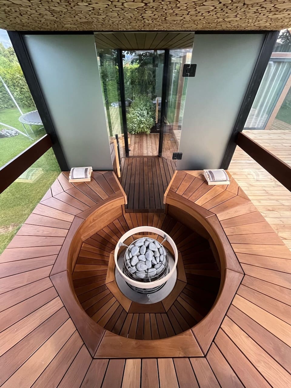 Haljas Hele DOUBLE - Luxury Glass 7 Person Outdoor Sauna w/ Changing Room - The Sauna Store